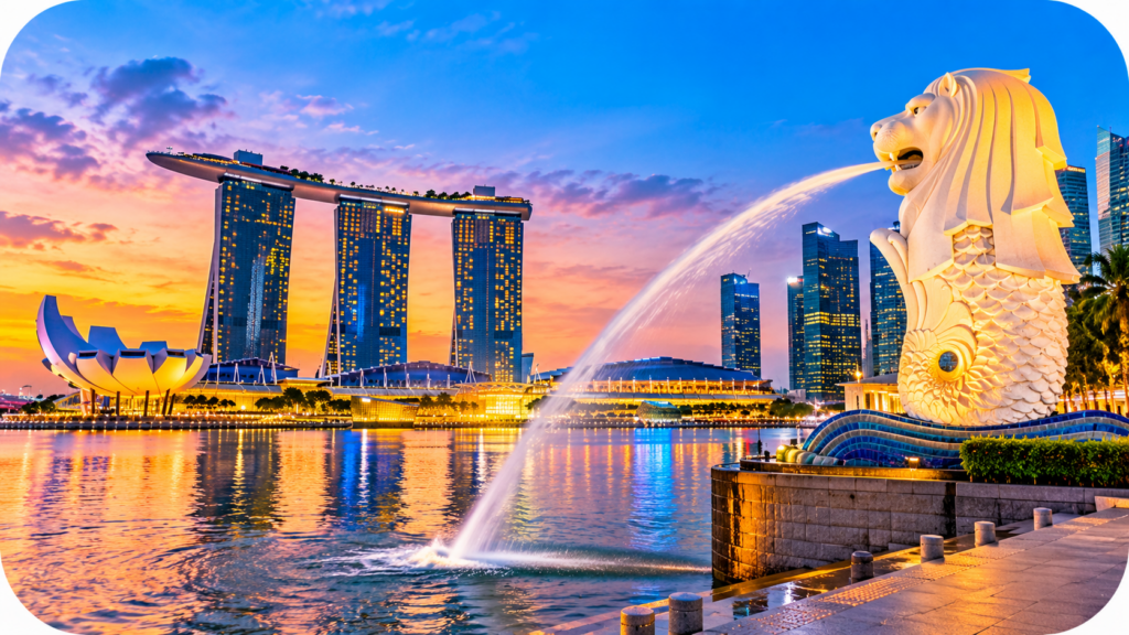 Singapore Marina Bay Sunset Panorama